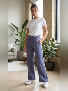 Gold Hinge Wide Leg Sweat Pants w/ Pockets, Blue, XS